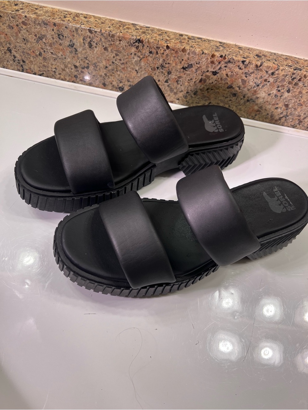 Sorel Women's Sz 8.5 Black Double-Band Platform Ona Go-To Sandals NWOT